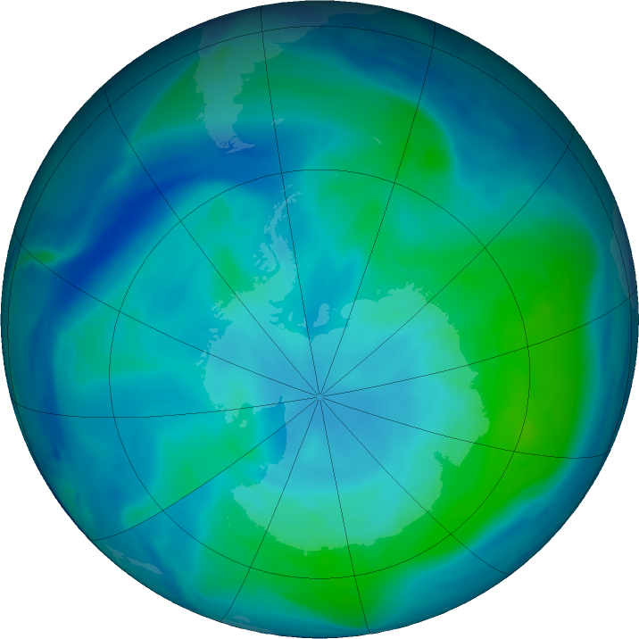 Antarctic ozone map for 31 January 2021